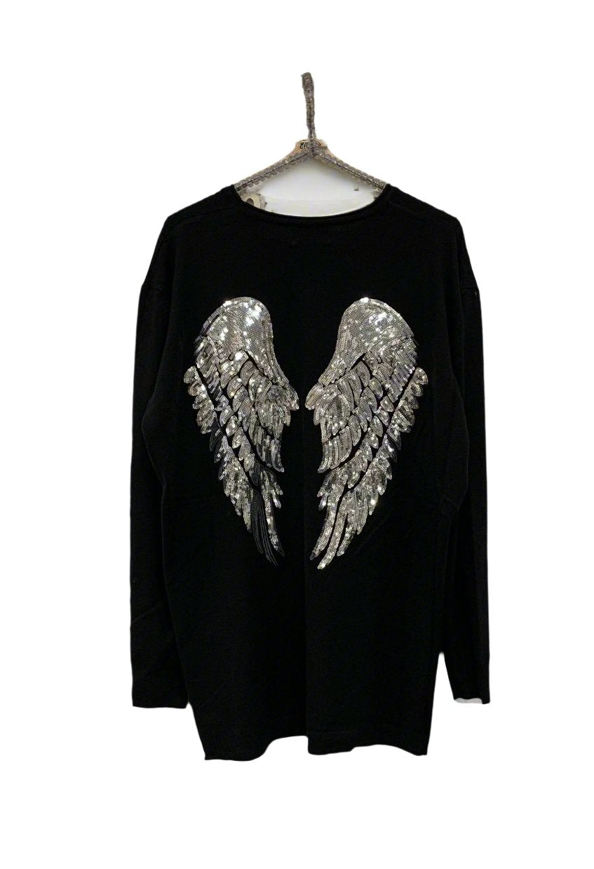 Limited Edition Angels Batwing Jumper In Black Made In Italy By Feathers Of Italy