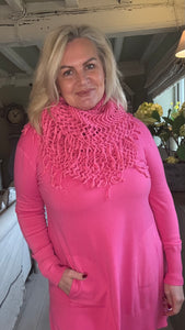 Florence Long Line Jumper In Shocking Pink With Snood Scarf