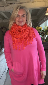 Florence Long Line Jumper In Shocking Pink With Snood Scarf