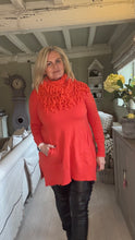 Load image into Gallery viewer, Florence Long Line Jumper In Bright Orange With Snood Scarf
