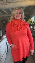 Load image into Gallery viewer, Florence Long Line Jumper In Bright Orange With Snood Scarf
