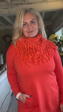 Florence Long Line Jumper In Bright Orange With Snood Scarf