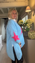 Load image into Gallery viewer, Feathers Of Italy Italian wool Jumper Capri Bold Star Jumper in Blue and Pink
