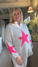 Load image into Gallery viewer, Capri Bold Star Jumper in Grey and Pink by Feathers Of Italy Empowering Ladies Boutique
