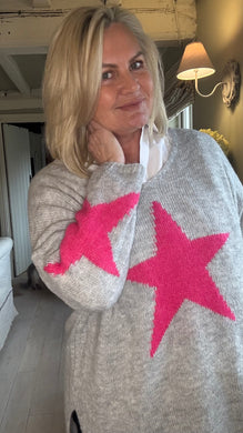 Capri Bold Star Jumper in Grey and Pink by Feathers Of Italy Empowering Ladies Boutique