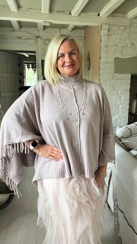 Positano Funnel Neck Open Poncho free size in Pink