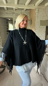 Positano Funnel Neck Open Poncho free size in Black