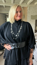 Load image into Gallery viewer, Positano Funnel Neck Open Poncho free size in Black
