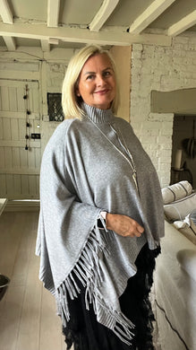 Positano Funnel Neck Open Poncho free size in Grey