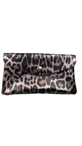 Limited Edition Metallic Leopard Print Rose Gold Large Purse - 15x9cm