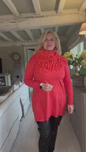 Load and play video in Gallery viewer, Florence Long Line Jumper In Bright Orange With Snood Scarf
