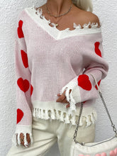 Load image into Gallery viewer, Pisa Heart Pattern Drop Shoulder Raw Hem Jumper
