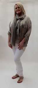 Milan Silk and Sequin Crinkle Silk Shirt in Mocha Made In Italy By Feathers Of Italy - Feathers Of Italy 