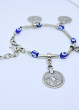 Load image into Gallery viewer, Turkish Eye and Coin Bracelet - Turkish Designer - Feathers Of Italy 
