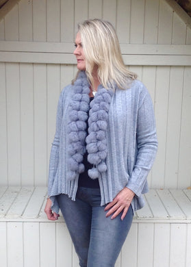 Pom Pom Cardigan in Grey - Feathers Of Italy 