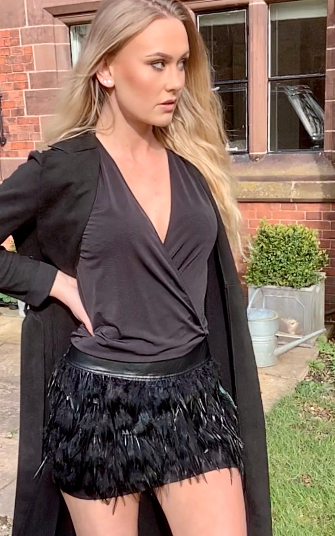 Feather skirt outlet black dress